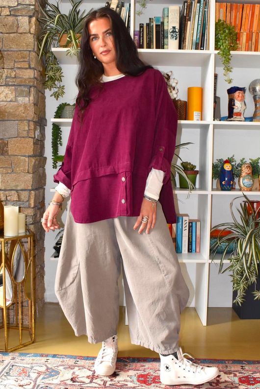 Bateau Needlecord Lazy Layer Top Aubergine